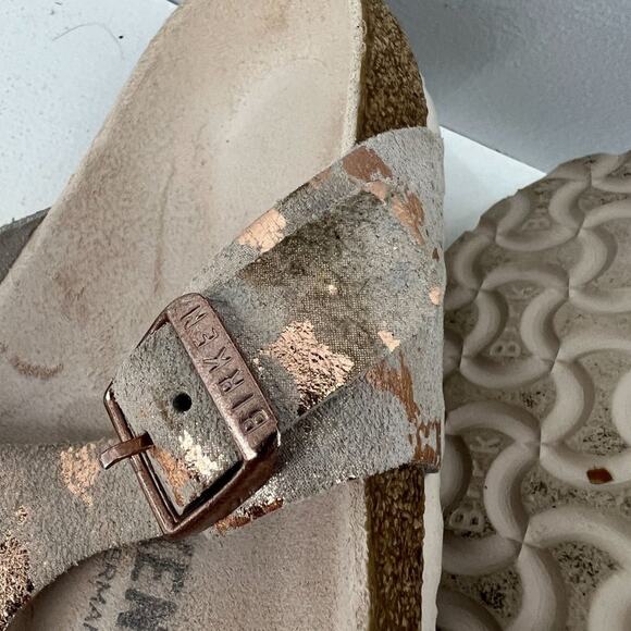 Birkenstock Gizeh Thongs Metallic Rose Leather Shoes Flip Flops Sandals Size 38 - Picture 9 of 12